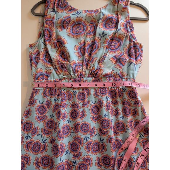 Saloni Midi Dress Adrienne Ciel Dragonfruit Ruffle Silk Floral Blue Size 4 - Picture 12 of 13